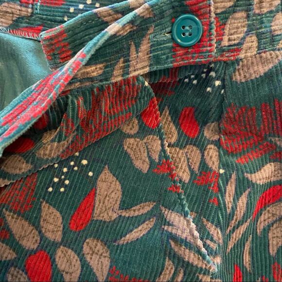 Vintage 80s Pykettes Skirt Corduroy 100% Cotton turquoise red gray floral 8 M - Picture 2 of 4